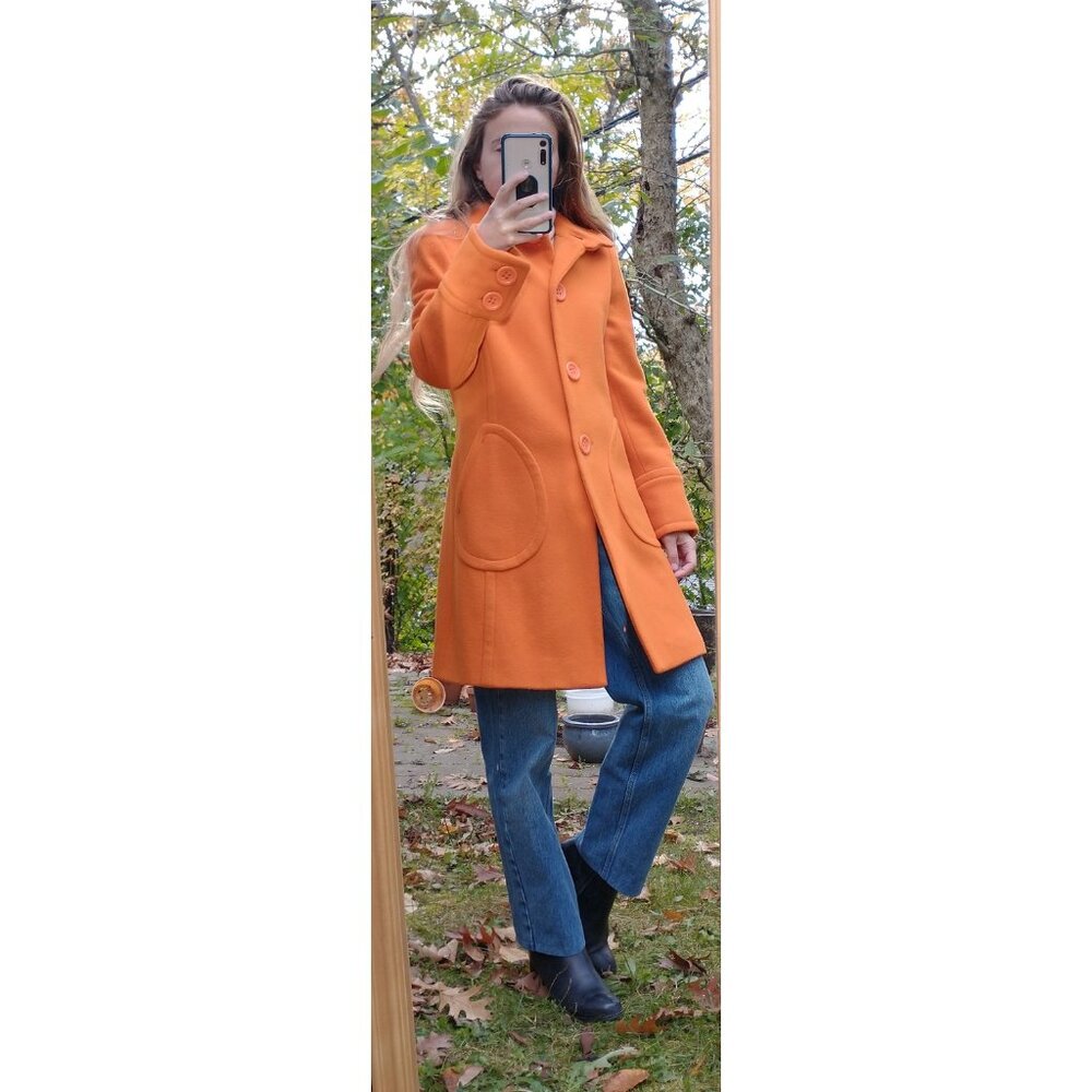 Zara Basic Vintage Archive Orange Wool Coat Spain 60s XS/S ptp 16'' Princess